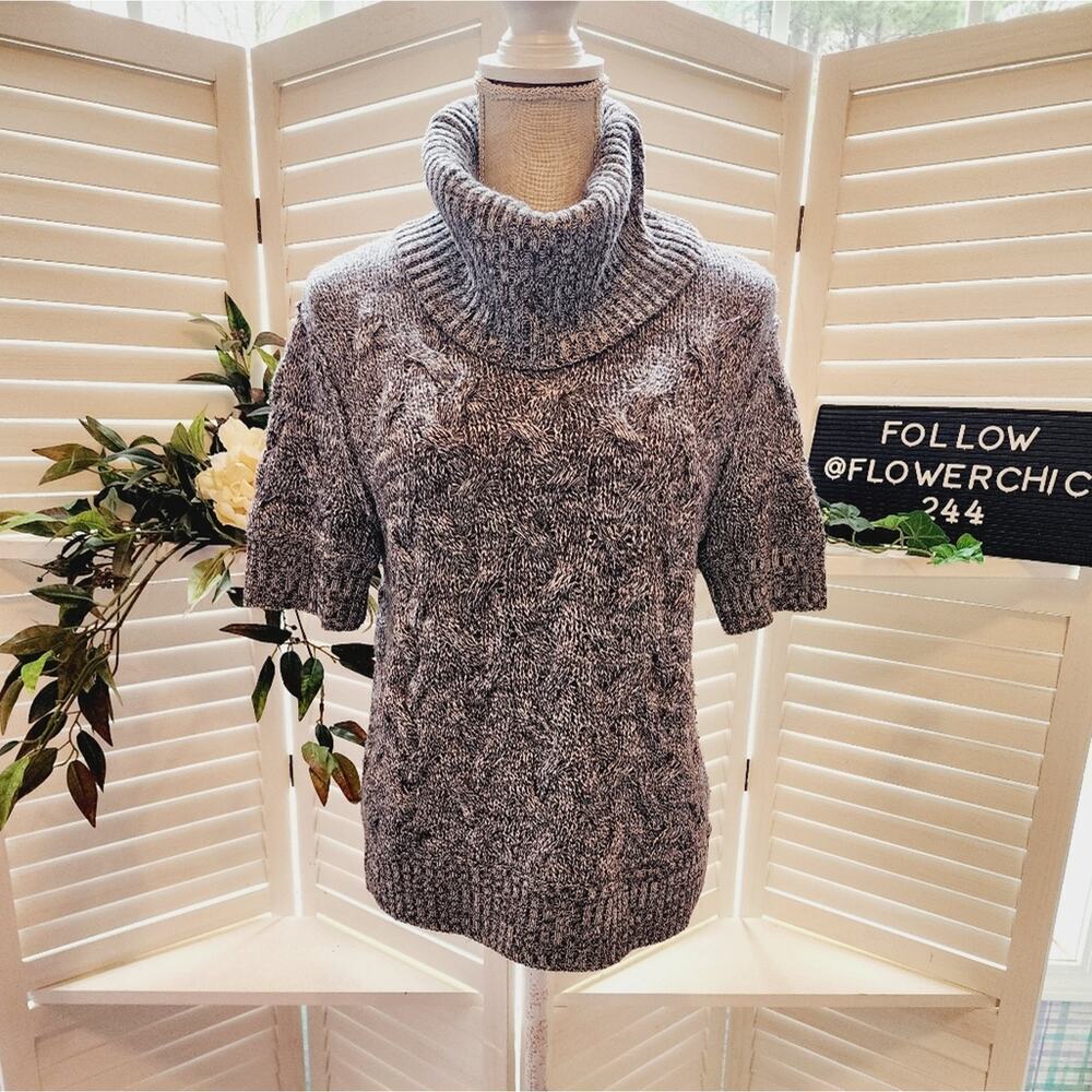 ALICE + OLIVIA 3/4 SLEEVE TURTLENECK GRAY CABLE KNIT SWEATER SIZE MED